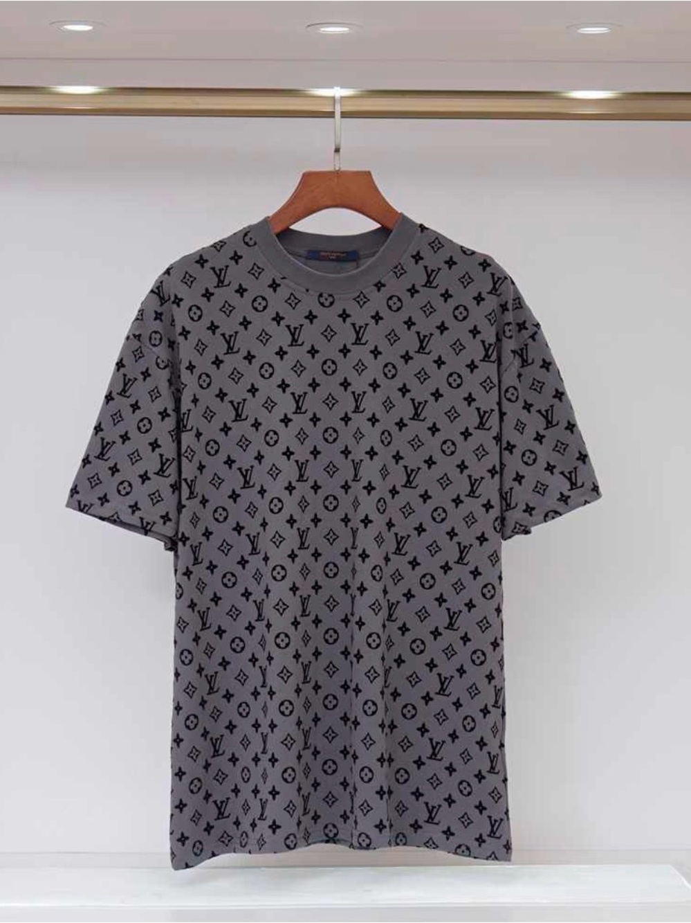 Louis Vuitton Gray T-Shirt with Black Monogram Print